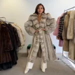 Silver Fox Fur Coat, Full Length, Size L